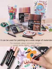 Set de 9/48/72/96/192/240/288 colores de marcadores de pintura acrílica con bolsa de almacenamiento, punta de pincel suave, tinta a base de agua, inodoro, resistente al agua, secado rápido, adecuado para pintura de rocas, lienzo, madera, huevos y manualidades DIY - multicolor - Ver 4