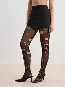 Y2K Style Designer Transparent Mesh Stockings - Fashionable Sheer Pantyhose Suitable For Parties And Street Wear - Black - View 2