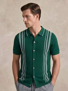 Men's Casual Commuter Button-Up Short Sleeve Knit Top, Polo, Golf, Summer, Father's Day Gift - Multicolor - View 1
