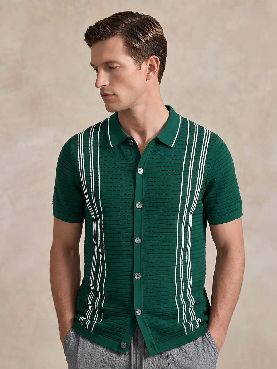 Men's Casual Commuter Button-Up Short Sleeve Knit Top, Polo, Golf, Summer, Father's Day Gift - Multicolor - View 1