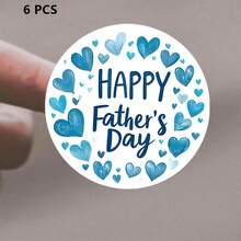 6/30 Piezas Pegatinas redondas para el Día del Padre, forma de corazón azul acuarela - Diseño "Feliz Día del Padre", con borde blanco, perfecto para decoración de regalos y elaboración de tarjetas - A - Ver 8