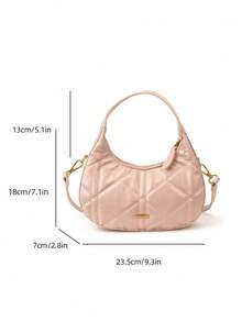 Bolso de mano en forma de media luna acolchado con rombos en color rosa, bolso casual y versátil para el hombro/cruzado para el verano y el transporte diario - Rosa - Ver 9