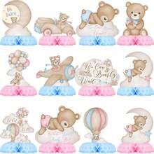 12 st nallebjörnsdekorationer med honungskaka i babyshowerstil, We Can Bearly Wait-bordsdekorationer för könsavslöjande festdekorationer - Honungskakaprydnad - Visa 13