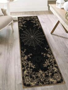 Black Gothic Rose Moon Runner Rug, Celestial Floral Hallway Carpet, Vintage Botanical Starry Decor, Entryway Kitchen Floor Mat Non Slip, Modern Abstract Art Carpet 60*18inch/48*16inch,Stylish And High-Quality Rugs, Perfect For Gifts And Home Decor - 黑色 - 查看 4