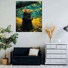 Arte de pared plano 2D, 1 pieza de arte de pared plano 2D con un ratón lindo, que mide 12X16 pulgadas. Este diseño caprichoso de ratón con un paraguas es perfecto para una habitación de bebé o decoración temática de animales, adecuado para decoraciones de pared de hogar u oficina - Enmarcado - Ver 5