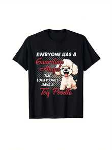 Camiseta Unisex de Algodón con Cuello Redondo para Dueño de Perro Divertido: "El Caniche Blanco de Juguete Es Mi Ángel de la Guarda" - Camiseta Casual Cómoda y Transpirable - Regalo Perfecto para Cumpleaños, Uso Casual, TALLAS GRANDES - Negro - Ver 1