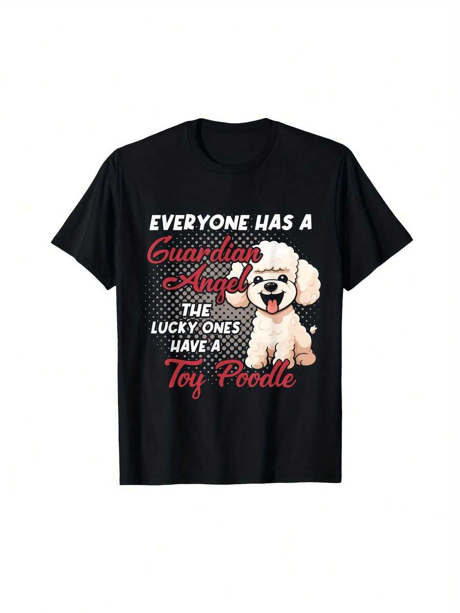 Camiseta Unisex de Algodón con Cuello Redondo para Dueño de Perro Divertido: "El Caniche Blanco de Juguete Es Mi Ángel de la Guarda" - Camiseta Casual Cómoda y Transpirable - Regalo Perfecto para Cumpleaños, Uso Casual, TALLAS GRANDES - Negro - Ver 1