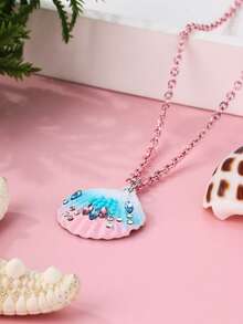 1pc Toddler Girls' Zinc Alloy Ombre Shell Painted Rhinestone Decoration Pendant Necklace, Casual Wear Jewelry - Multicolor - View 3