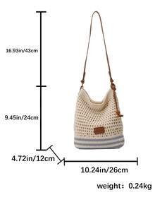1pc Women's Long Strap Crossbody Bag, Lightweight & Practical, Minimalist Design, Beige Fabric, Polyester Lining, Suitable For Daily Use And Travel - Blue - View 2