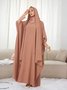 1 pieza Abaya con capucha de jersey, suelta y cómoda, conveniente para el uso diario y la oración de las mujeres, Khimar largo, adecuado para todas las estaciones - Multicolor - Ver 6