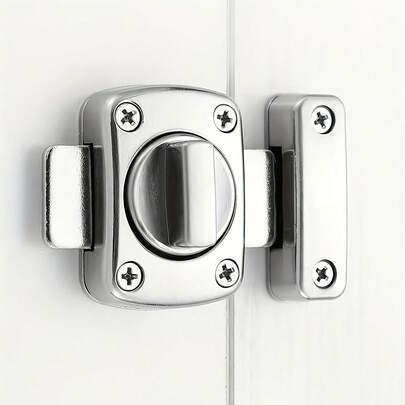 Silver Latch Anti-Theft Lock Rotary Latch Lock, Two-Way Knob Lock, Zinc Alloy Safety Lock, Suitable For Pet Locks, Cabinet Furniture, Windows, Bathrooms (1 Piece, Silver)