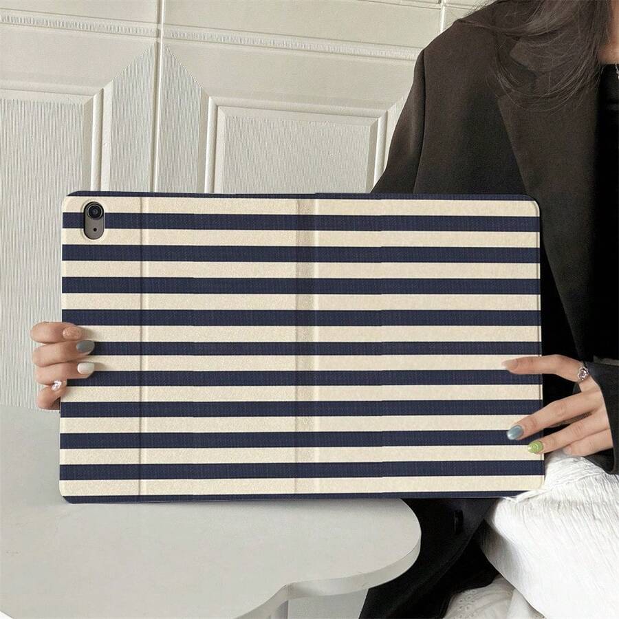 1件装海军蓝和米色条纹平板电脑保护套 - 多角度支架保护套，带笔槽，兼容iPad 11(A16 2025)/Galaxy Tab S10+/S9/A23、OPPO平板电脑、华为Mate平板电脑、vivo平板电脑、荣耀平板电脑、联想小新平板电脑 - 彩色 - 查看 1