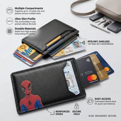 Marvel 漫威蜘蛛侠身份证卡套/钱包，通用尺寸，生日、圣诞节、父亲节及其他场合的完美礼物