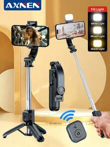 Mini Selfie Stick Tripod With Bluetooth Wireless Remote Control, 360° Rotation Phone Holder,Extendable Smartphone Ground Stand, Compatible With IPhone Android For Travel, Vlogging, Live Streaming, Video Recording ,Photo Shooting - 查看 1
