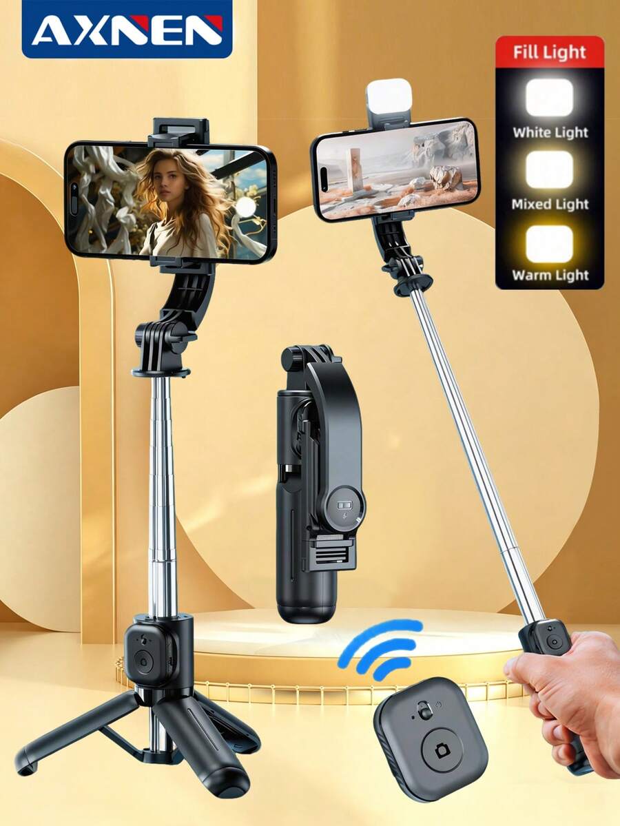Mini Selfie Stick Tripod With Bluetooth Wireless Remote Control, 360° Rotation Phone Holder,Extendable Smartphone Ground Stand, Compatible With IPhone Android For Travel, Vlogging, Live Streaming, Video Recording ,Photo Shooting - 查看 1
