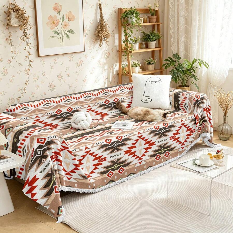 1 pieza Toalla de sofá con estampado bohemio, Funda de sofá con estampado floral vintage bohemio, Protector de sofá antideslizante y antipolvo para decoración de la sala de estar - Multicolor - Ver 1