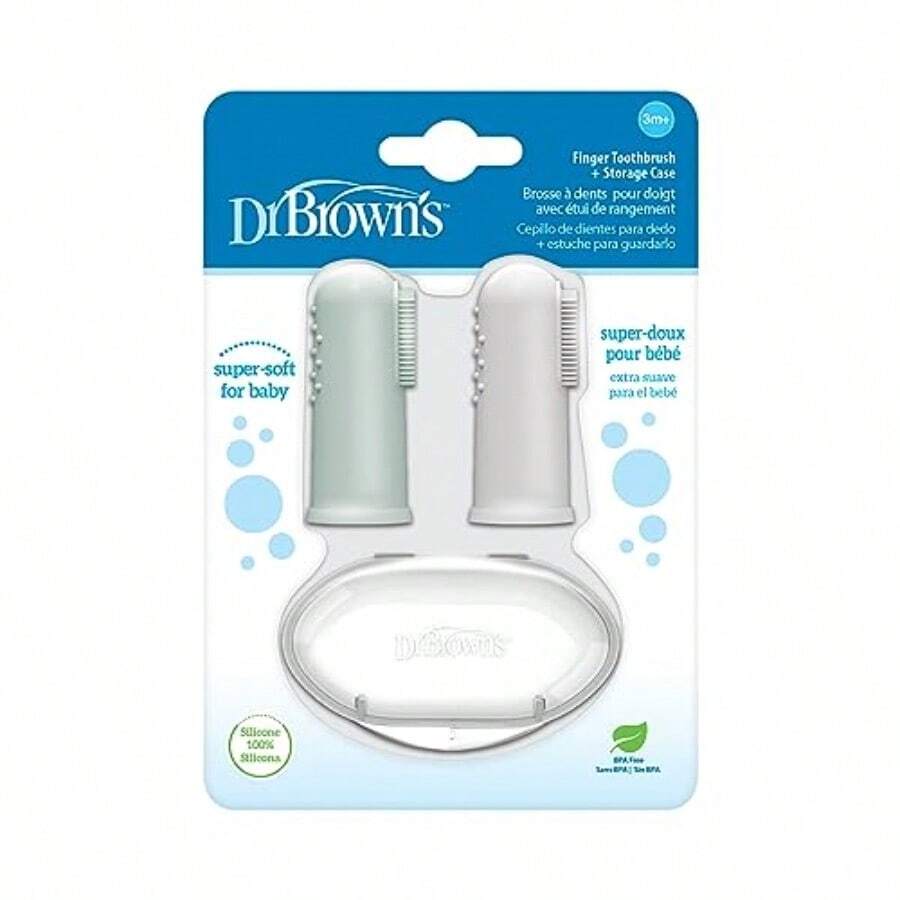 Best Sellers Dr. Brown's 00% Silicone Baby Finger Toothbrush And Toothpaste Set 2-Pack Toothbrush And Infant-To-Toddler Training Toothbrush Soft For Baby's First Teeth Giraffe 0-3 Years - As Pic - View 1
