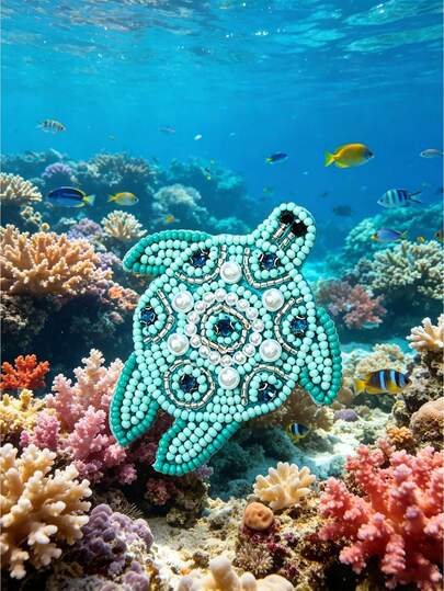 Handmade Ocean Theme Vacation Decor - Blue Sea Turtle Sequin & Leather Bag Charm | Cute Must-Have Vacation Bag Accessory | Teacher Gift