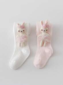 2pcs Set Girl Tights Spring Summer Thin Leggings Infant Stockings Summer Mesh Cartoon Rabbit - Multicolor - View 12