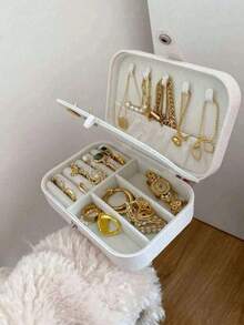 1 Piece Travel Jewelry Box, Small PU Storage Case, Suitable For Women And Girls, Mini Portable Double-Layer Travel Box For Storing Earrings, Rings, Necklaces, Etc. - Multicolor - View 3
