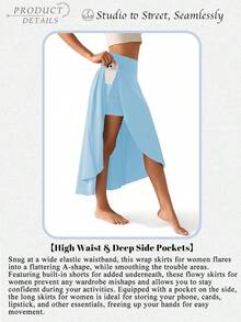 Women's 2-In-1 High Waist Split Sports Skirt With Inner Shorts Pockets, Lightweight & Stretchy For Active Wear-Casual Solid Color Sports Skort, Women's Activewear. - Màu xanh bạc hà - Xem 4