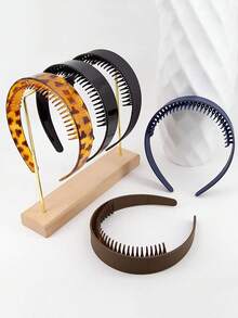 1/2PCS Minimalist Comb Tooth New Anti-Slip Wide Band Hair Hoop With Teeth, Hair Pressing Face Washing Matte Wide Surface Headband, Versatile Hair Accessory For Women - Multicolor - View 4