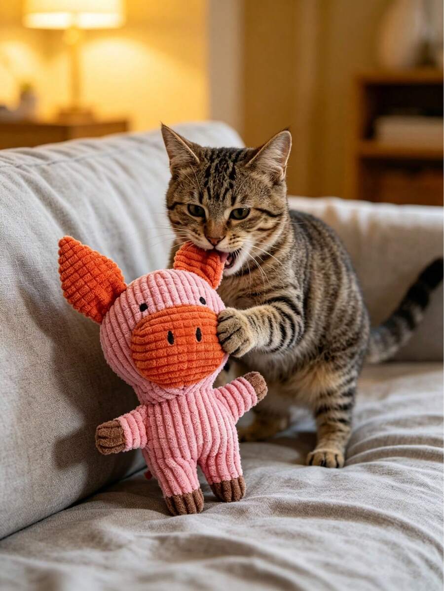 毛绒小猪宠物玩具,采用毛绒材质制成,是一款适合猫、狗和其他宠物的磨牙和解闷玩具。 - 彩色 - 查看 1