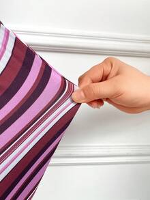 Sexigt set med randig linne och volangkant för kvinnor, elegant festoutfit med medelstor stretch - Blåröd - Visa 7