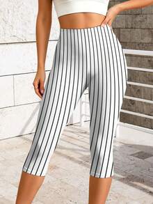 Womens Comfy Cycling Capri Pants Abstract Minimalist Vertical Stripes Pattern Printed Casual Yoga Capri Pants For Leisure Sports Casual Outdoors - 彩色 - 查看 2