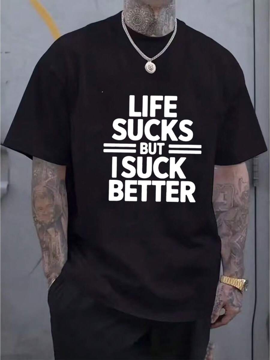 Men'S Life'S Awful But I'Awfuller Graphic Tee - Phosphoric Orange Casual Breathable Crew Neck Short Sleeve Summer Outdoor Sports-Shirt Tee Shirts Western Men Clothes Camisas Para Hombre Graphic Tees Women Clothes Summer Tops Summer Clothes Graphic Tees - màu đen - Xem 1