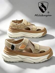 Men's Summer Sandals, Sports Outdoor Sandals, Fashion Sandals, Beach & Garden Flat Sandals, Beige & Black Sandals, Men's Outdoor Slippers, Casual Soft-Sole Comfortable Outdoor Sandals, MD Non-Slip Slippers, Suitable For Daily Casual Outdoor, Size 39-45, Holiday Gift (Handpainted Soles, Asymmetrical Patterns) - Khaki - View 4