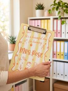 1pc Cute Colorful Graffiti Teacher Clipboard, Personalized Name Quote Acrylic Clipboard, Pastel Striped Education Design, Teacher's Day Gift, Back To School, Classroom/School Desk Decor - Multicolor - View 8