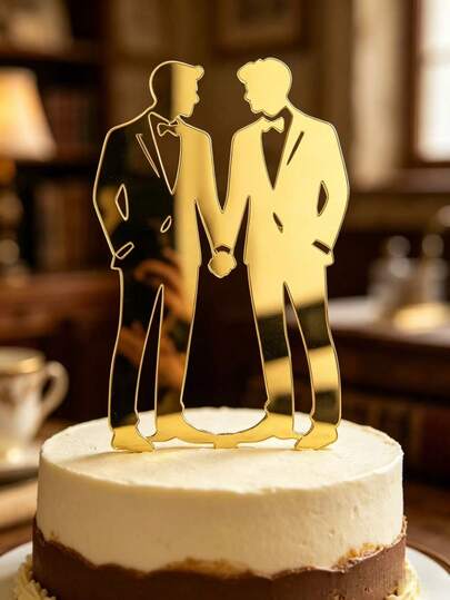 3pcs Elegant Gold-Coloured Couple's Cake Decorations, Ideal For Weddings, Engagements, Valentine's Day, Acrylic Wedding Cake Decorations, Romantic Wedding Cakes And Party Decorations, The Perfect Gift For Couples, Wedding Cake Decorations