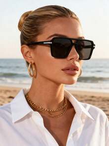 1pc Women Classic Double Beam Colorful Elegant Intellectuality Ins Style Exquisite Popular Design Sunglasses For Street Snap Musical Festival Tropical Beach Vacay Fashion Accessories Suitable For All Face Shapes - Multicolor - View 7