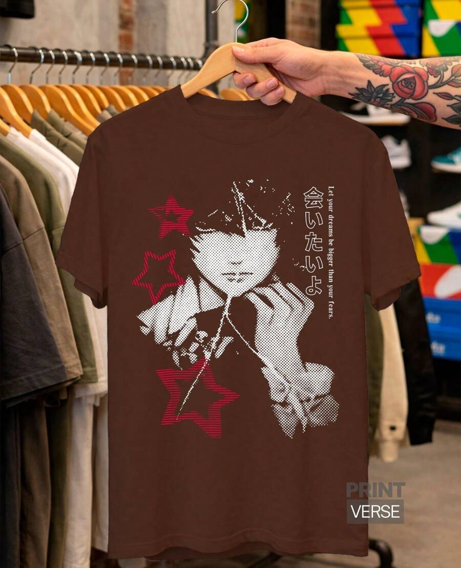 Anime Aesthetic Dark Death Unisex Note Streetwear Yagamii Grunge Print Japanese Manga Goth Fashion Character Light - 鏽棕色 - 查看 1
