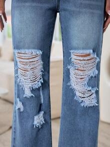 Women's Casual Versatile Sexy Ripped Straight Leg Jeans With Pockets Spring - Medium Wash - View 12