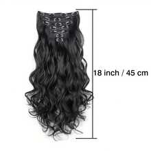 Conjunto de 7 peças com 16 presilhas para extensões de cabelo, longas e onduladas, em material sintético natural, nas cores preto e loiro, resistentes ao calor. Ideais para mulheres. - Dark Brown - Ver 3