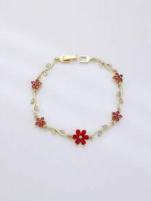 1pc Bohemian Style Multi-Color Zirconia Flower Bracelet With Delicate Leaf Chain, Women's Daily Wear & Date Jewelry Gift - Flower Chain - View 19