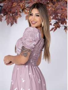 Women's Long Printed Premium Luxury Elegant Casual Party Dress With Ruffled Fabric, Perfect For Weddings, Home, Baby Showers, And Dates. - 淺粉色 - 查看 2