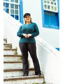 Blusa Tricot Plus Size Inverno com Bolinhas - Tam GG - Verde - Visão 3
