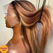 Peluca Recta Tono Piano 13x4 13x6 HD Lace Front Pelucas 4x4 5x5 Pre Cortada Sin Pegamento Cierre de Encaje Bob Corto Cabello Densidad 180% Resistente al Calor Cabello Sintético Mezclado con Humano Peluca Rubia Miel con Luces 4/27# Encaje Pre Cortado Disponible Para 4*4 5x5 - S4/27 - Ver 2