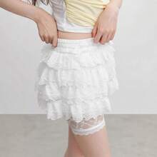 Nueva Falda Corta Blanca Elegante de Estilo Francés para Primavera y Otoño con Bordado Francés - Negro - Ver 4