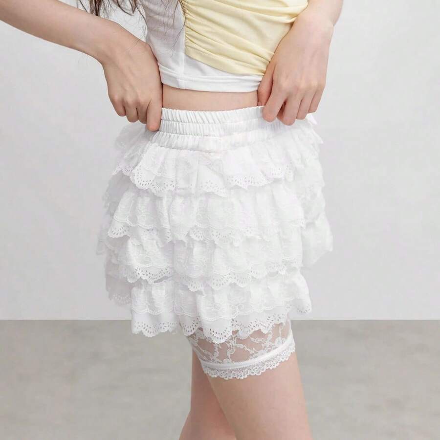 New Elegant White Short Skirt In French Style For Spring And Autumn With French Embroidery - 白色 - 查看 1