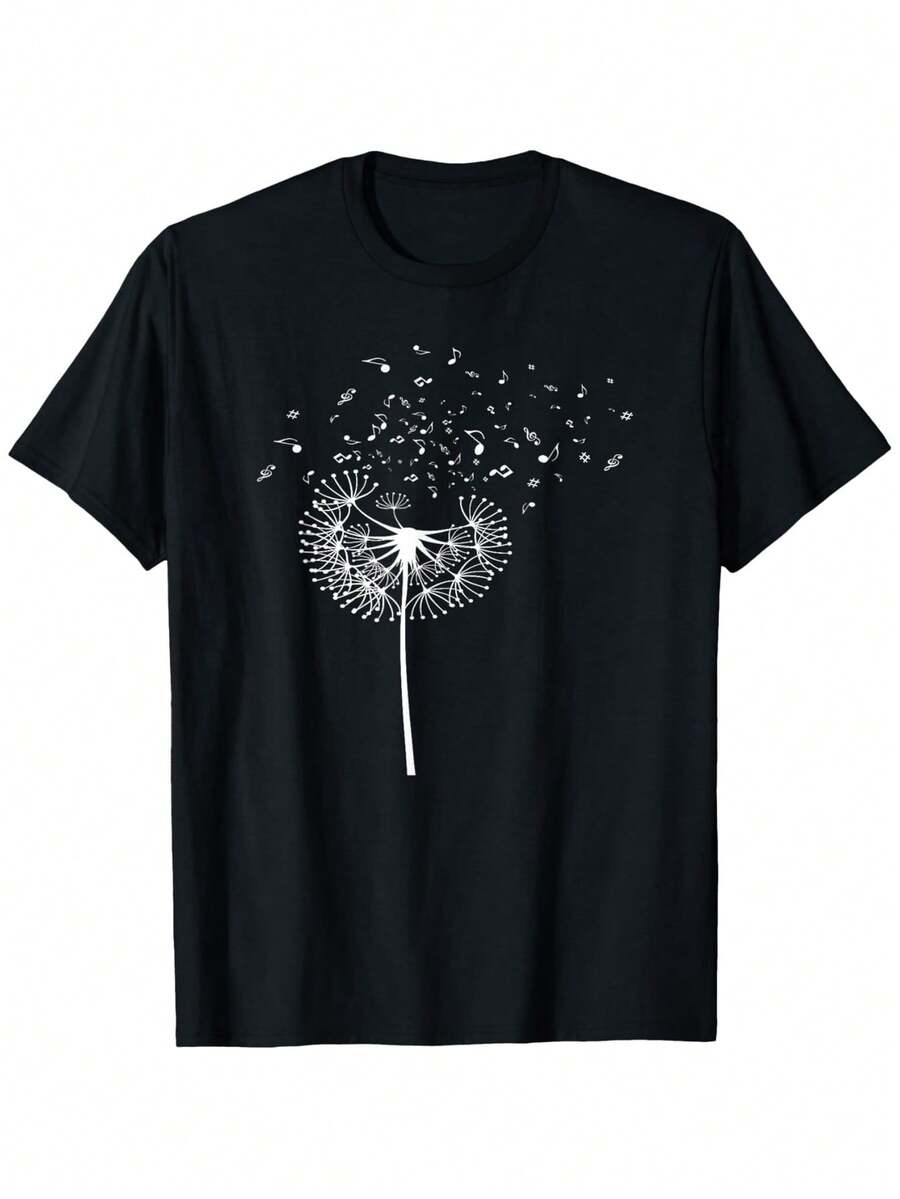 Camiseta Gráfica de Dandelion Music Notes & Orchestra Member para Hombre y Mujer - Camiseta Casual de Manga Corta con Cuello Redondo y Estampado de Dandelion Blanco y Notas Musicales, Comodidad para Todas las Temporadas, Tallas S-XXXL para Conciertos, Ropa Casual y Amantes de la Música - Estilo Casual Unisex, Corte Relajado, Estampado Duradero, Versátil para Salidas Diarias y de Ocio, Ideal para Entusiastas de la Música y Ropa Casual, Diseño Elegante de Dandelion con Notas Musicales, Tela Transpirable y Suave, Perfecta para Actividades al Aire Libre - Negro - Ver 1