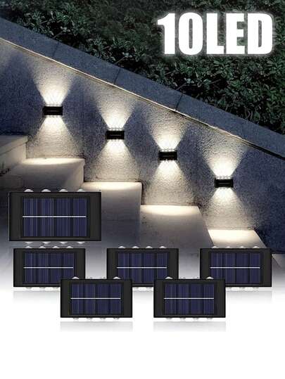 2 PIEZAS Luces solares de pared para decoración exterior - 6/8/10 LED a prueba de agua IP65 para iluminación ascendente y descendente para fachada, valla, acento de jardín