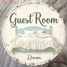 2D Flat Metal Room Sign - Round Bed & Room Label Plaque With Turquoise Bed Frame Design, Durable Wall Decor For Home, Hotel, Airbnb, Housewarming Gift - Minimalist White Background & Cursive Font, 2D Flat, Perfect For Room Decor (Random Hole Position) - A - View 4