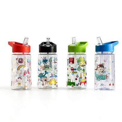 Cốc có ống hút họa tiết động vật hoạt hình, bình nước dễ thương dùng cho cắm trại dã ngoại, cốc thể thao di động.