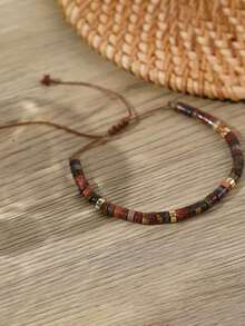This New Natural Stone Bracelet For Women Features A Bohemian Vintage Gray Design, Symbolizing Reduced Distractions, Enhanced Focus And Perseverance, And Decisive Decision-Making. It Is Suitable For Everyday Wear, Parties, And Gatherings - Reddish Brown - View 3