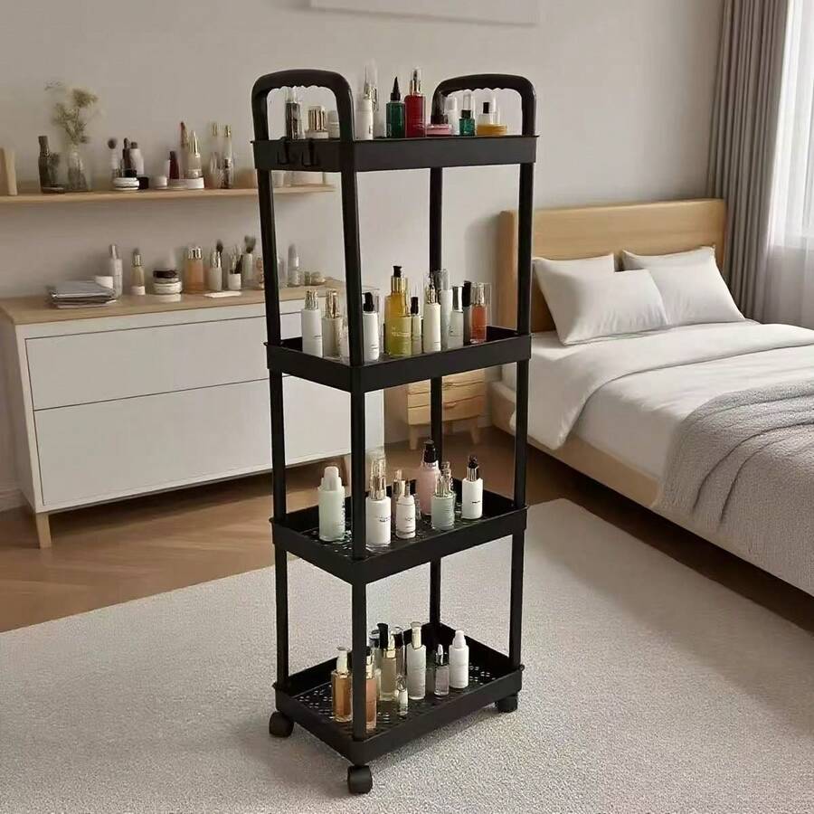 Carrito de plástico con ruedas giratorias de 4/3 niveles, organizador de almacenamiento multiusos con ruedas para oficina, sala de estar, cocina, baño, para guardar aperitivos y juguetes, unidad de estantería móvil - Multicolor - Ver 1