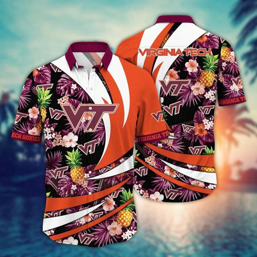 Virginia Tech Hokies Flower Hawaii Shirt For Fans Ver 6 - Multicolor - View 1